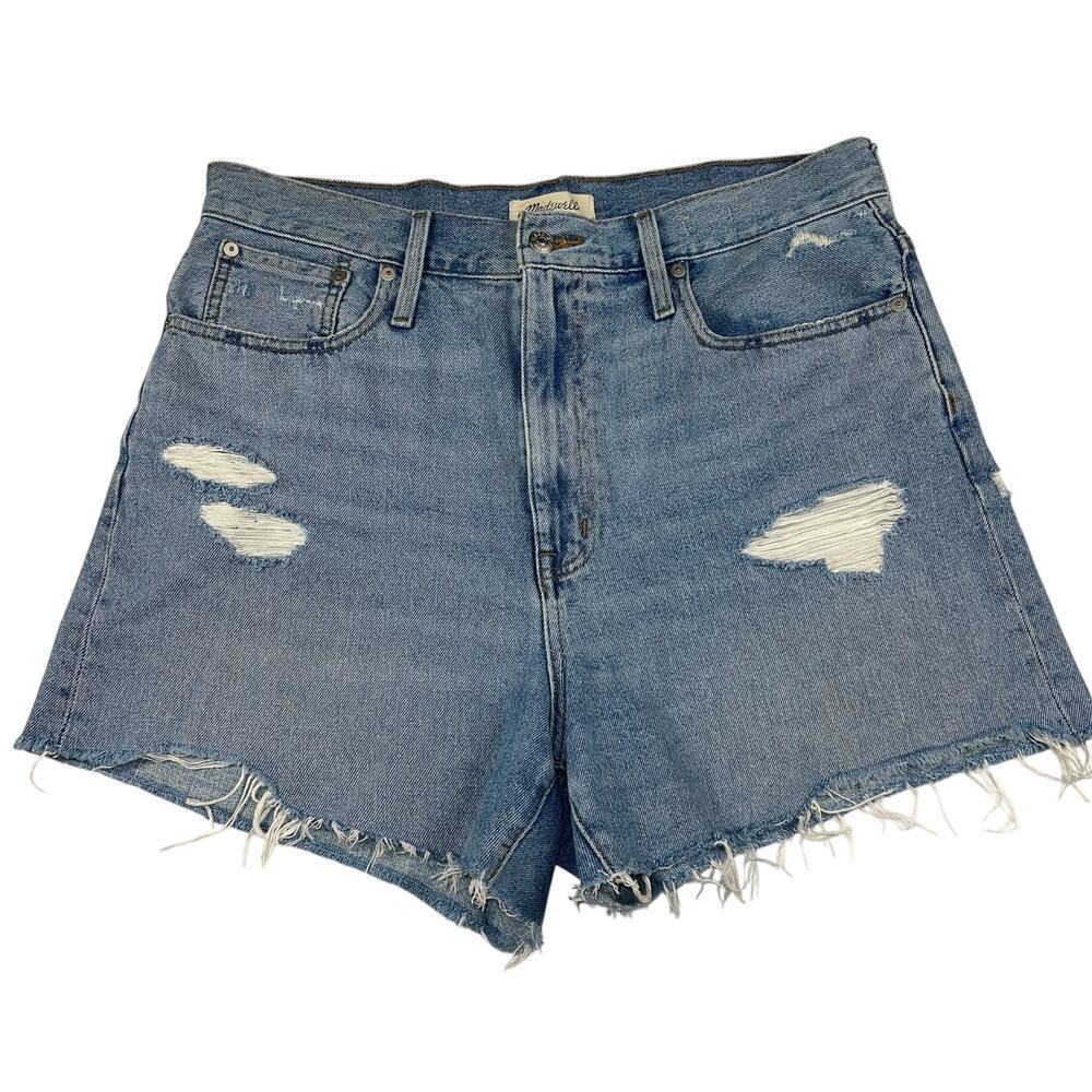 Madewell The Mom Jean Short High Rise Distressed Light Denim Wash Size 31